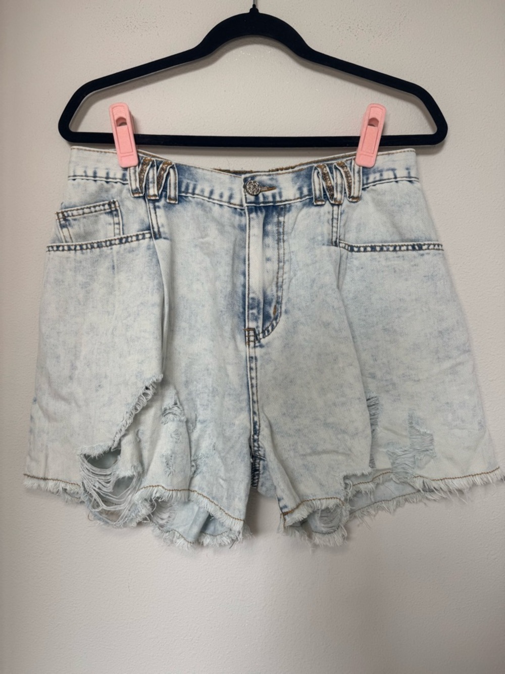 POL Light Blue Distressed Denim Shorts